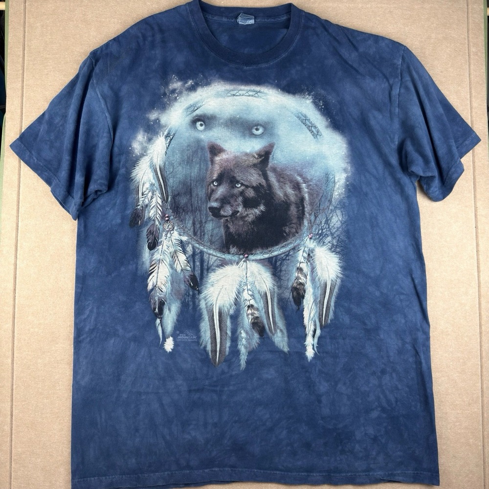 Wolf‎ Dreamcatcher T-Shirt Men's 2XL Blue Tie Dye Native American Style Graphic